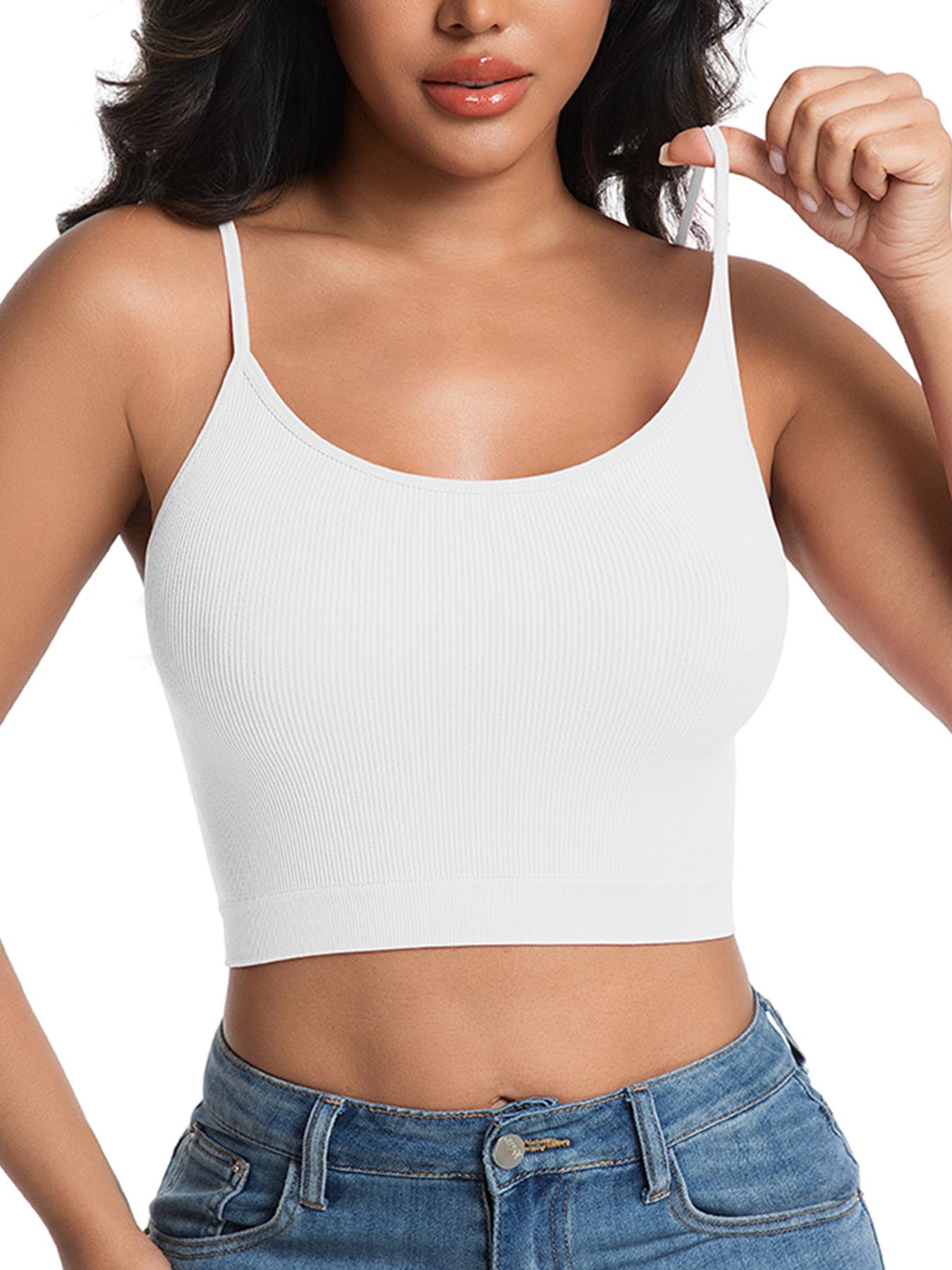 8 Pack Ribbed Seamless Wireless Sports Bra for Women, Soft Stretch Breathable All Season Yoga Workout Lingerie, Multipack Solid Color Camisole Innerwear