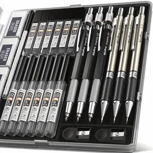 6PCS Mechanical Pencil Set, Metal Drafting Pencil 0.5, 0.7, 0.9mm & 2mm Lead Holder(2B HB 2H) with 12 Tube Lead Refills Case-School Supplies