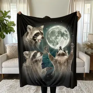 Vintage Howling Raccoon Blanket, Raccoon Gift, Weirdcore Blanket, Unique Blanket, Graphic Blanket Gift, Raccoon Plush, Capybara, Opossum