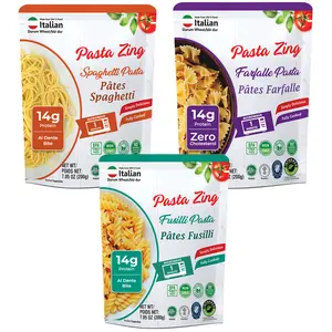 Pasta Zing Microwavable Variety Pasta Pack of 7 | 2x Farfalle | 3x Spaghetti | 2x Fusilli Pasta | Microwave Pasta Ready To Eat in 60 Sec - Fully Cooked -100% Durum Wheat 7.05 Ounce