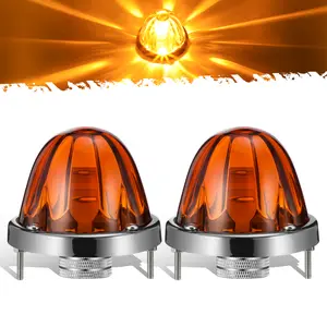 Partsam Glass Lens Led Watermelon Lights LED Side Marker Turn Signal Lights with Stainless Steel Bezel for Kenworth Peterbilt Freightliner