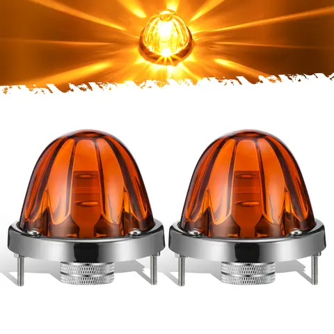Partsam Glass Lens Led Watermelon Lights LED Side Marker Turn Signal Lights with Stainless Steel Bezel for Kenworth Peterbilt Freightliner