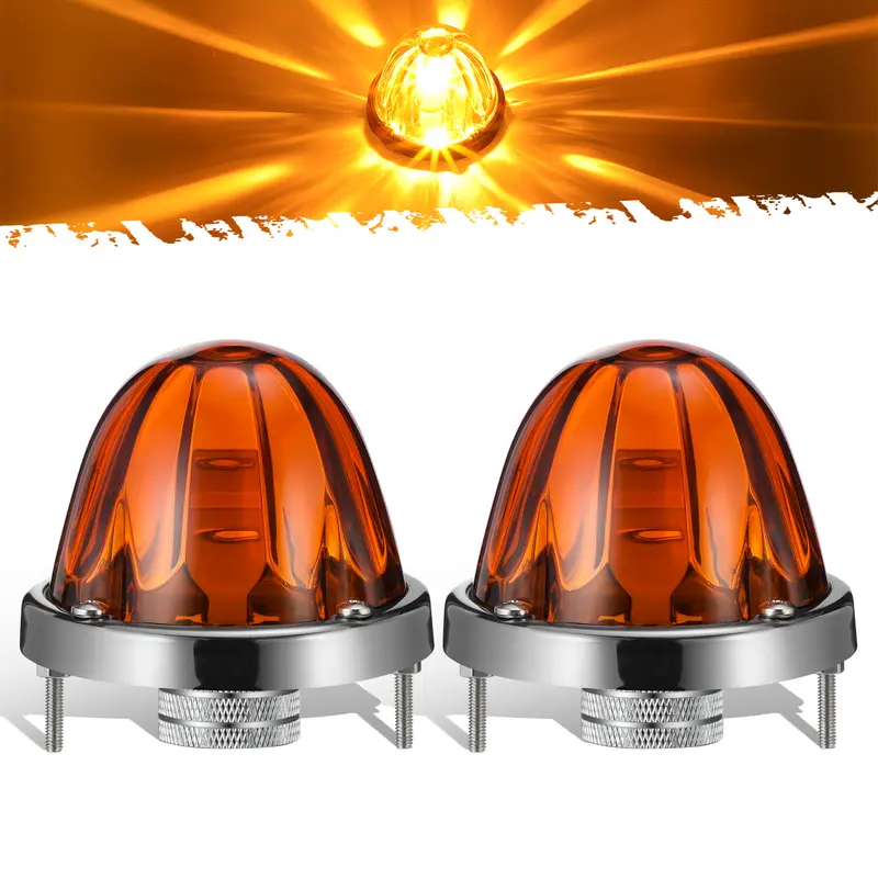 Partsam Glass Lens Led Watermelon Lights LED Side Marker Turn Signal Lights with Stainless Steel Bezel for Kenworth Peterbilt Freightliner