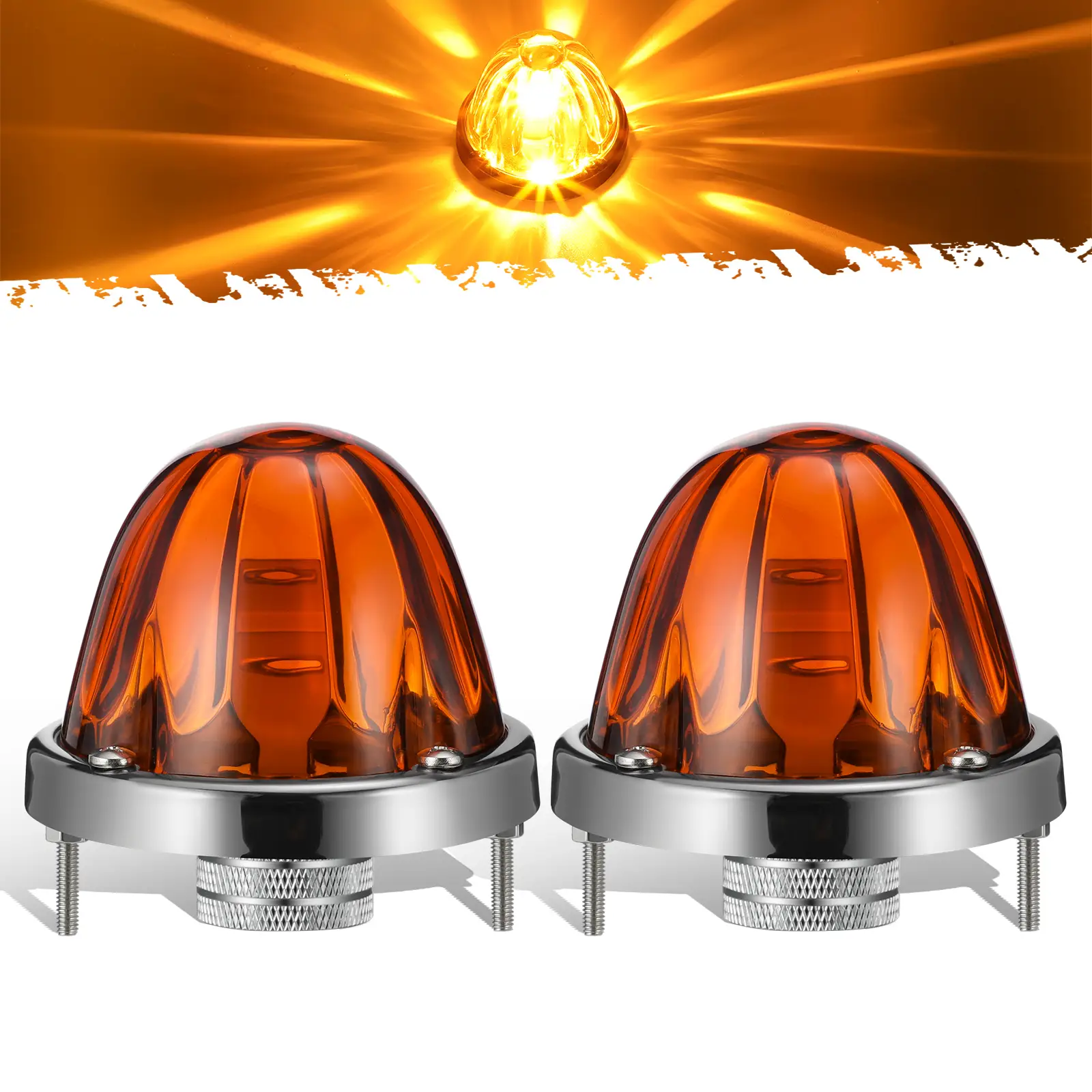 Partsam Glass Lens Led Watermelon Lights LED Side Marker Turn Signal Lights with Stainless Steel Bezel for Kenworth Peterbilt Freightliner