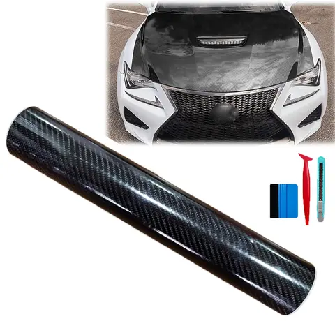 12In x 59In High Gloss Black Carbon Fiber Self-Adhesive Vinyl Roll, Auto Accessories with Air Release Tech - Wrap Sheet, Graphics, Vinyl Auto Wrap Car Stickers (Car Interior Accessories Compatible)