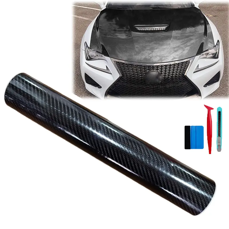 12In x 59In High Gloss Black Carbon Fiber Self-Adhesive Vinyl Roll, Auto Accessories with Air Release Tech - Wrap Sheet, Graphics, Vinyl Auto Wrap Car Stickers (Car Interior Accessories Compatible)