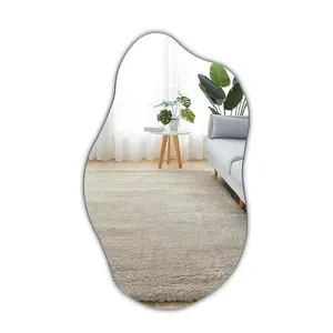 Muzilife Asymmetrical Bathroom Mirror Irregular Frameless Wall Mirror with Wood Backplane Scalloped Wall Vanity Mirror Decorative for Living Room Bedroom Entryway Hallway 19.7" x 33.5"