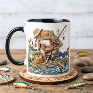 [Custom Name] Personalized Fisherman Accent Mug, Fishing Lure Coffee Cup, Father’s Day Gift for Dad or Grandpa, Custom Mug Gift For Fishing Lover 2D Print 3D Effect 2D print 3D Effect