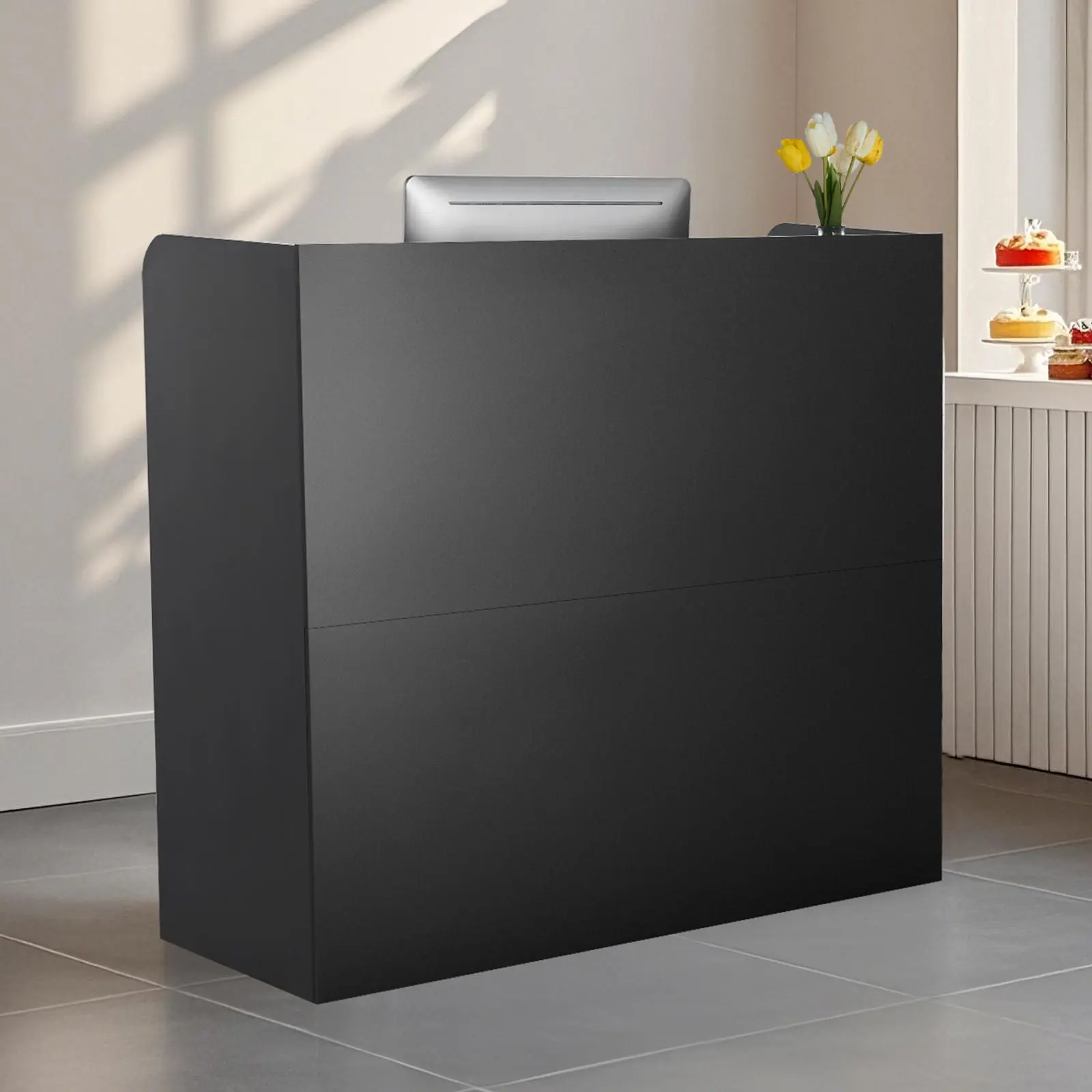 【SummerFinds】VEVOR 47-Inch Large Rectangular Reception Desk, Lockable Drawers Desk with Storage Compartment Cabinet, Multi-Drawer Commercial Office Furniture for Lobby, Beauty Salon Checkout, Black, Compartment Cabinet Desks, Drawers Desks