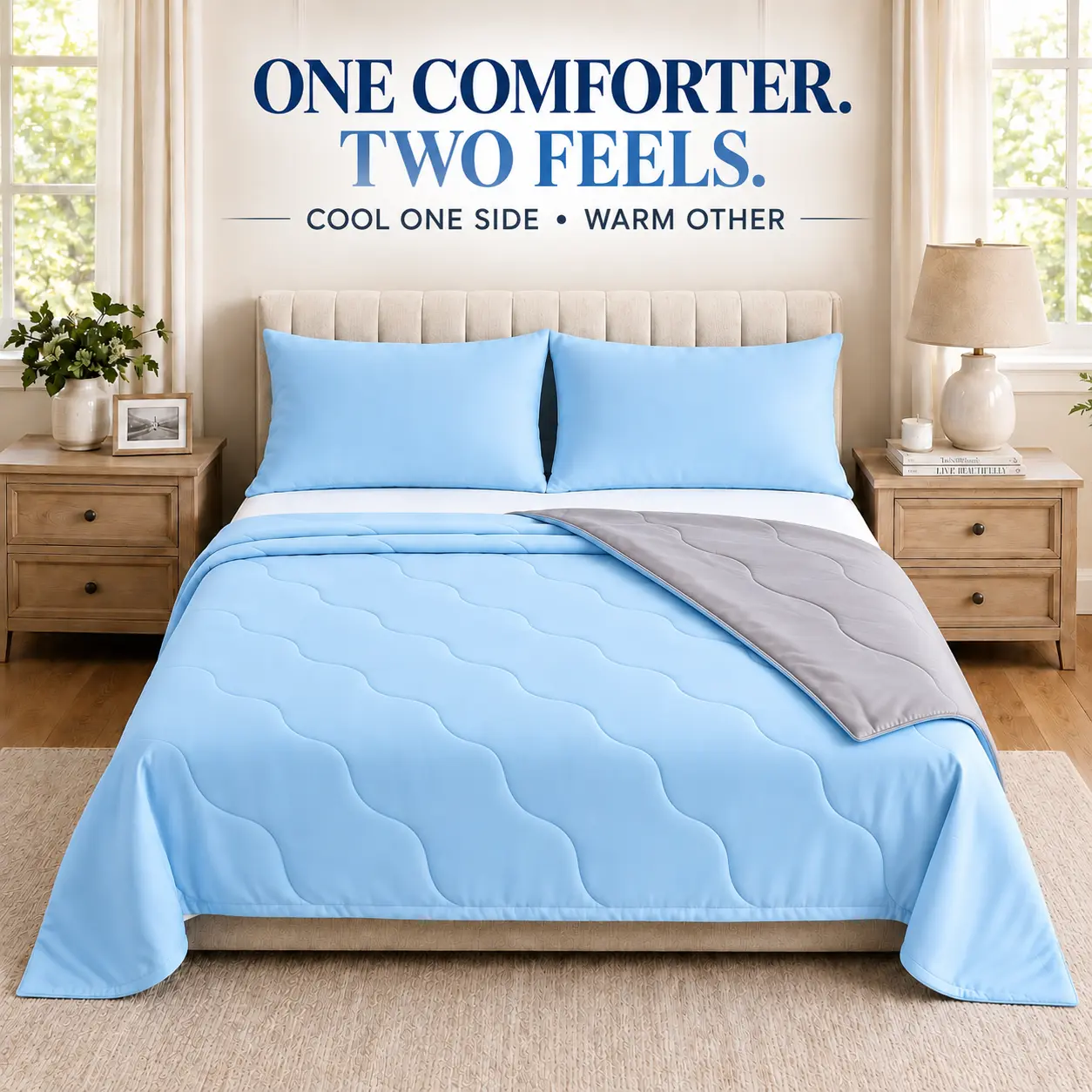 CANSUNCH 2-in-1 Reversible Comforter - Cooling Side, Flat Weave Nylon Fiber, Breathable All-Season Bedding for Hot Sleepers