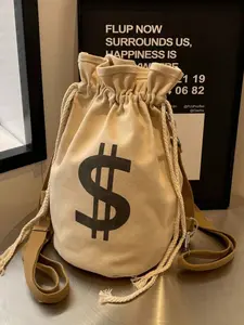 Fun Canvas Bucket Backpack, US Dollar Logo Backpack, Coin Bag, Drawstring Backpack, Art Backpack, Lightweight Leisure Backpack for Travel and Sports, Suitable for Various Daily Occasions