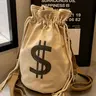 Women's US$ Street Vibe Canvas Bucket Backpack - Lightweight Fitness Leisure Gym Drawstring Bag with Coin Pocket | Bags for Women for Travel, Daily Use