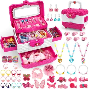 96pcs Deluxe Toddler Jewelry Set, Sparkling Costume Jewelry with Hair Clips, Hair Ties, Dress-Up Accessories for Little Girls, Perfect Gift