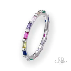 Jeweled Rectangles Sterling Silver Eternity Stacking Ring