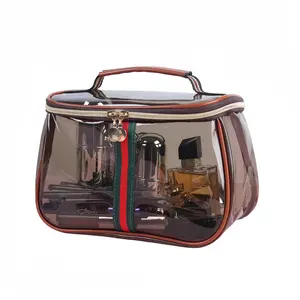 (Brown) New Retro Vintage Vanity Bag, Vintage Makeup Bag, Portable Waterproof Transparent Large Capacity Travel Storage Bags, for Daily Storage, Travel, Etc High Appearance Makeup Bags
