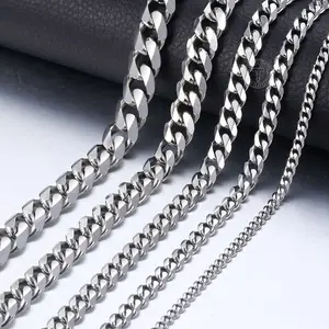 Multi-Width Stainless Steel Cuban Link Necklace For Men Women Silvery Golden Black 3mm/5mm/7mm/9mm/11mm Unisex Curb Chain Anniversary Jewelry Gift