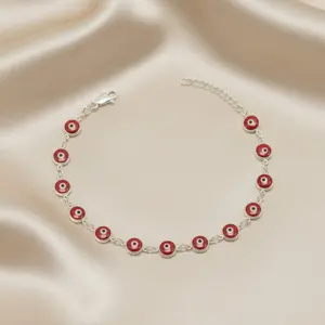 Sterling Silver Red Evil Eye Protection Bracelet Ojo Pulsera Gift for Her 7.5" Adjustable Jewelry Boho Style