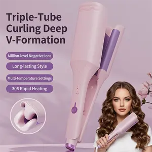 American Latin Wave Hairstyle 3-Barrel Deep V Wave Curling Iron 2026 New Upgrade Adjustable Temperatures Fast Heating 30 Seconds Auto Off Safety Lock Silicone Cover 1.6m Extension Cord for All Hair Types Beauty & Hair Styling Fashionable New Looks