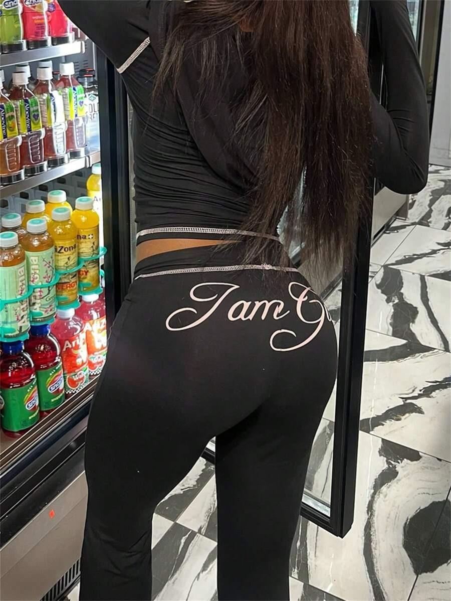 Gia Logo Y2K Two Piece Set Women – Zip Up Crop Top & High Waist Flare Pants, Slim Fit Streetwear Tracksuit, Perfect for Spring Break, Hot Girl Summer, Pool Parties & 2026 Spring Summer Outings, Medium Stretch Knit Fabric