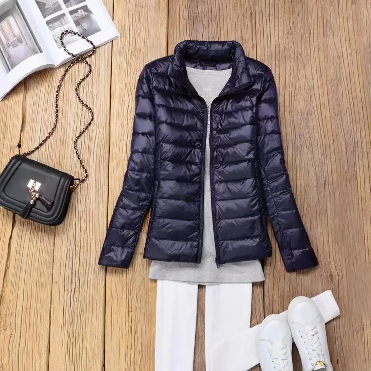 Navy blue female standing collar