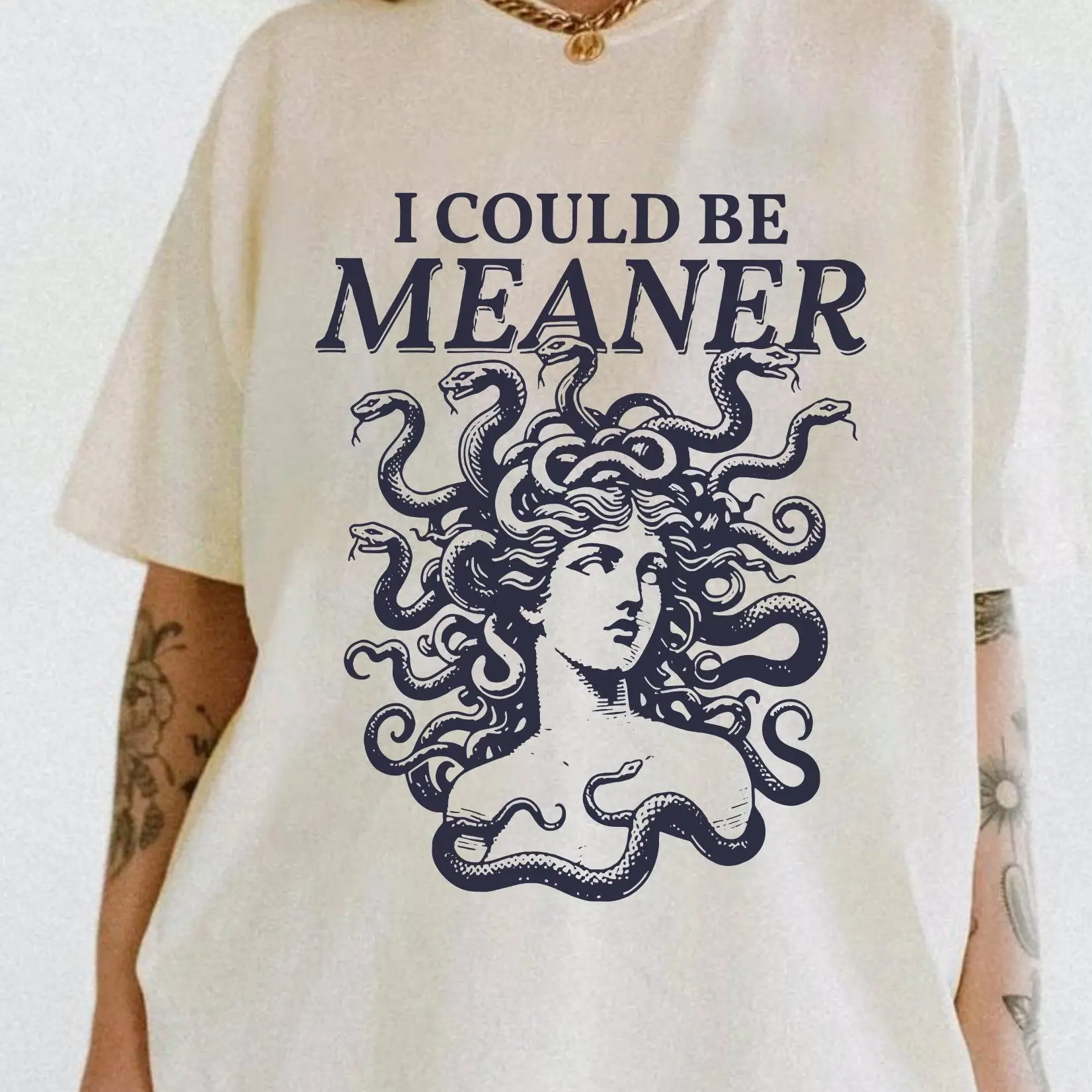 I Could Be Meaner Medusa Gorgon Shirt, Greek Mythology Sarcastic Outfit, Aesthetic Weirdcore Clothing, Adult Humor Gag TShirt