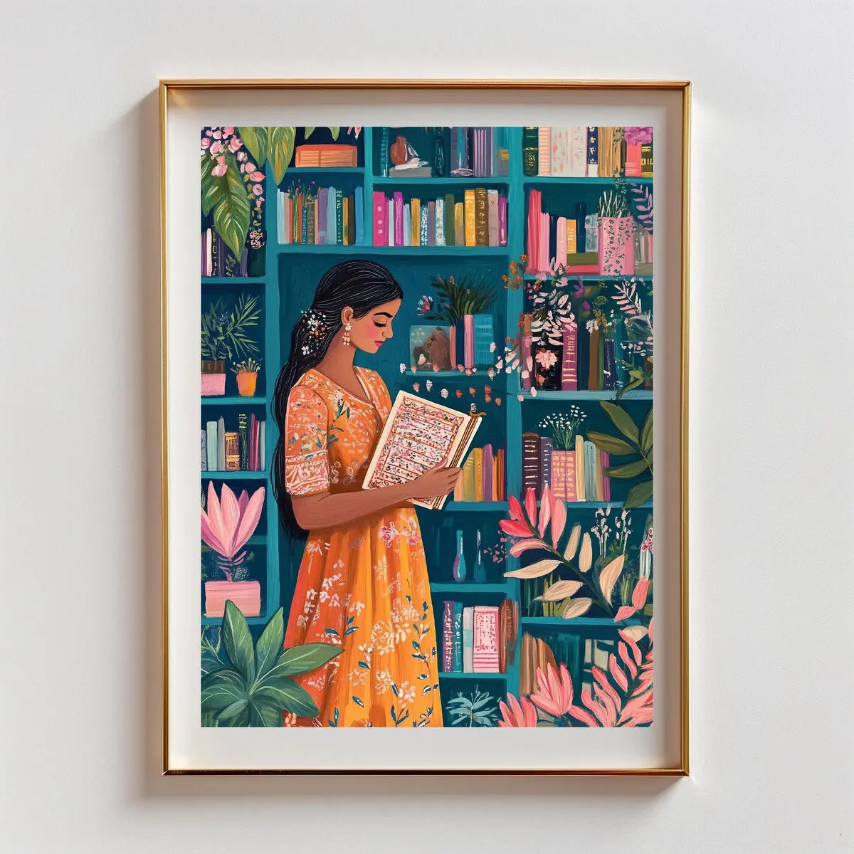Unframed, Room Decor, Book Worm, indian Girl inspired Art Work, South Asian Wall Art, Pakistani Printings Desi Girl, indian Printings
