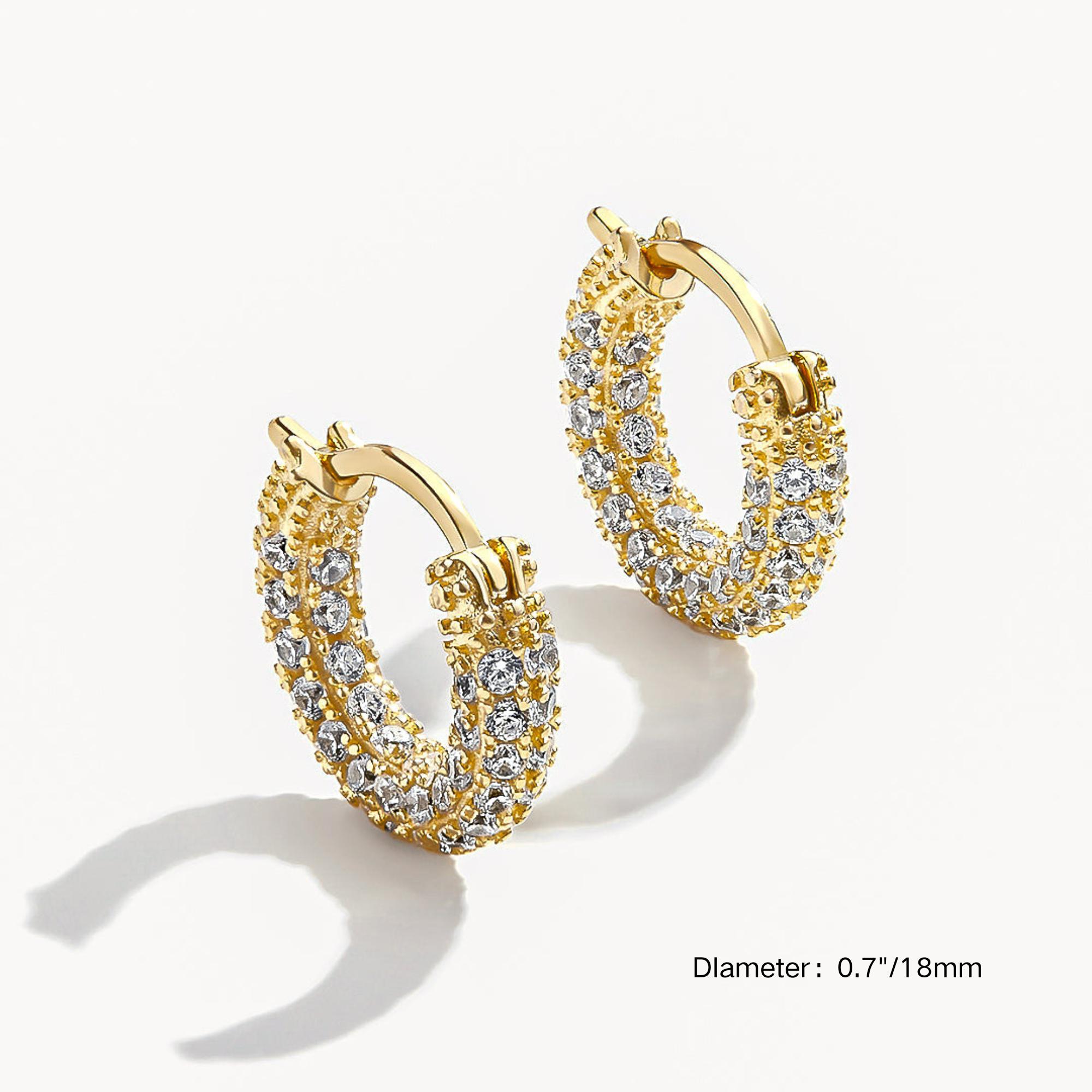 TASISO Sparkling 14K Gold Plated Cubic Zirconia Hoop & Stud Earrings Set for Women Multi-Size Daily Wear & Gift Eco-Friendly Zircon Stones Gift