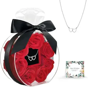 Romantic Rose Necklace Gift Box with Double Heart Pendant, Perfume Bottle, and Greeting Card, Perfect for Girlfriend, Wife, Mom on Birthday, Xmas, Valentine’s, Anniversary