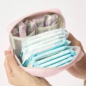 Portable Sanitary Napkin Storage Bag, Cute Bow Design, Suitable for Coins and Lipstick, Grid Pattern, Multiple Colors Available