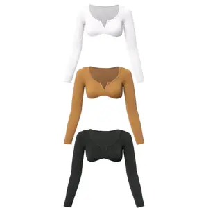 Womenswear Long Sleeve Crop Top - Versatile Design for Casual Everyday Wear - Available in Multiple Colors - Basic Chic Style Outfit Blouse Feminine Short