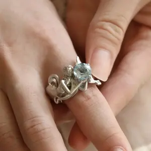 Mermaid Ring With Dreamy Blue Crystal Ocean Inspired Cute Finger Ring