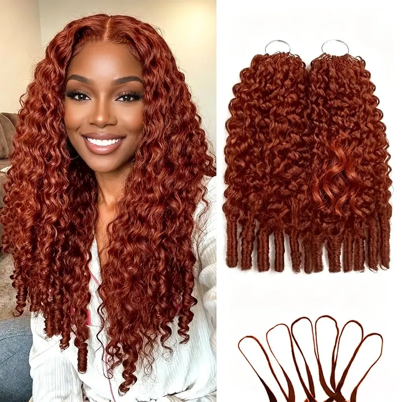 Bling Hair #33 Reddish Brown Color Burmese Curly Miracle Knots Crochet Human Hair Extension Kinky Curly Feathered Human Crochet Hair Bundles For Black Women