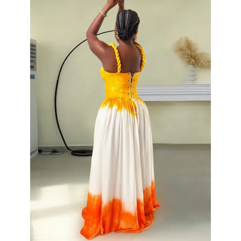 Women's Y2K Blue & White Tie-Dye Halter Neck Maxi Dress - A-Line Floor-Length Beach Dress with Back Tie Closure, Semi-Sheer Sleeveless Design for Vacation, Travel, Daily Outfits - All-Season Casual to Formal Events (Machine Washable) - Turq