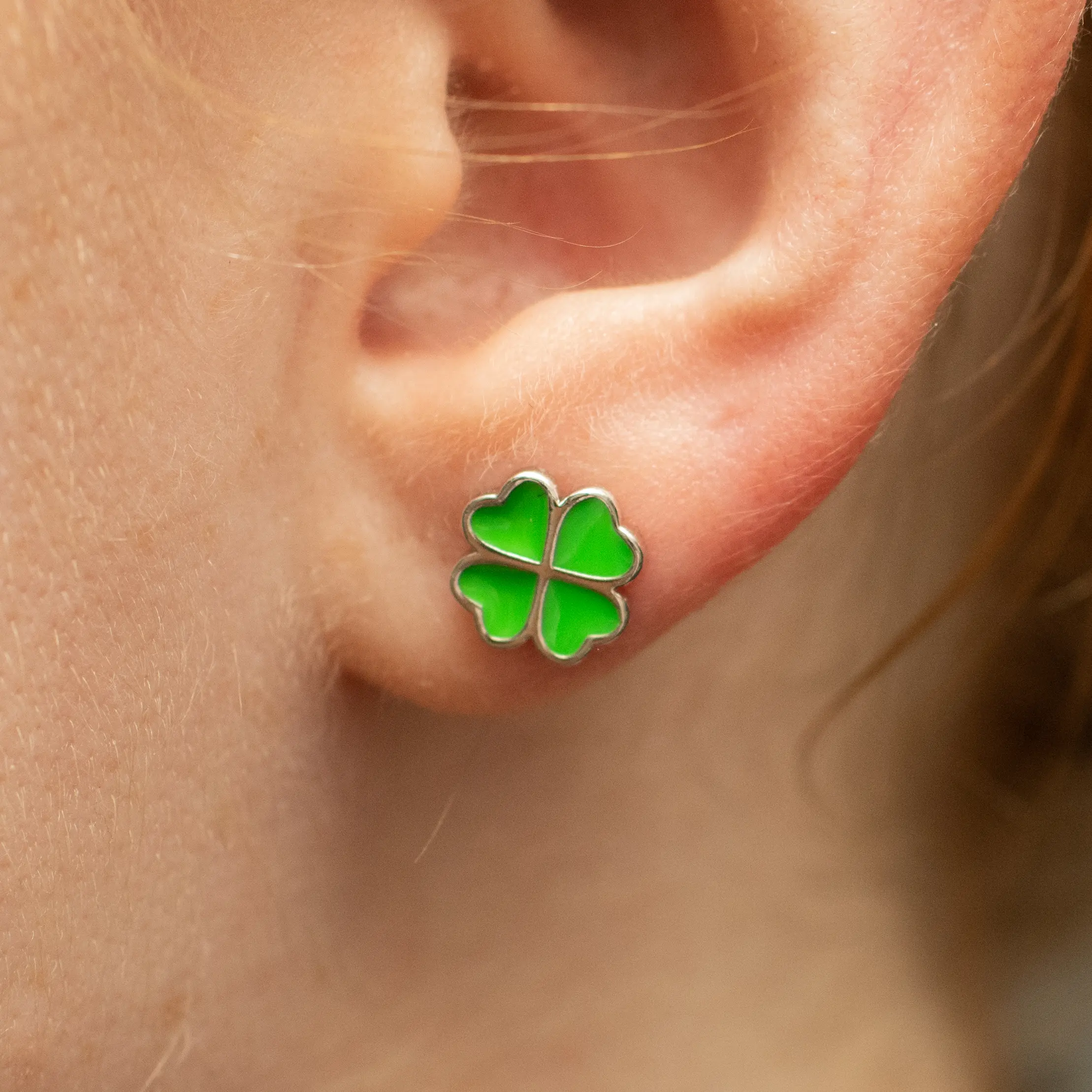 Green Four Leaf Clover "Lucky" Stud Earrings