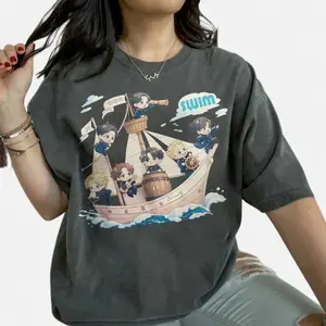 Swim Track  Arirang World Tour Unisex Shirt, Kpop Cute Chibi Idol Boat Cartoon Graphic Aesthetic Design, Perfect Gift for Army