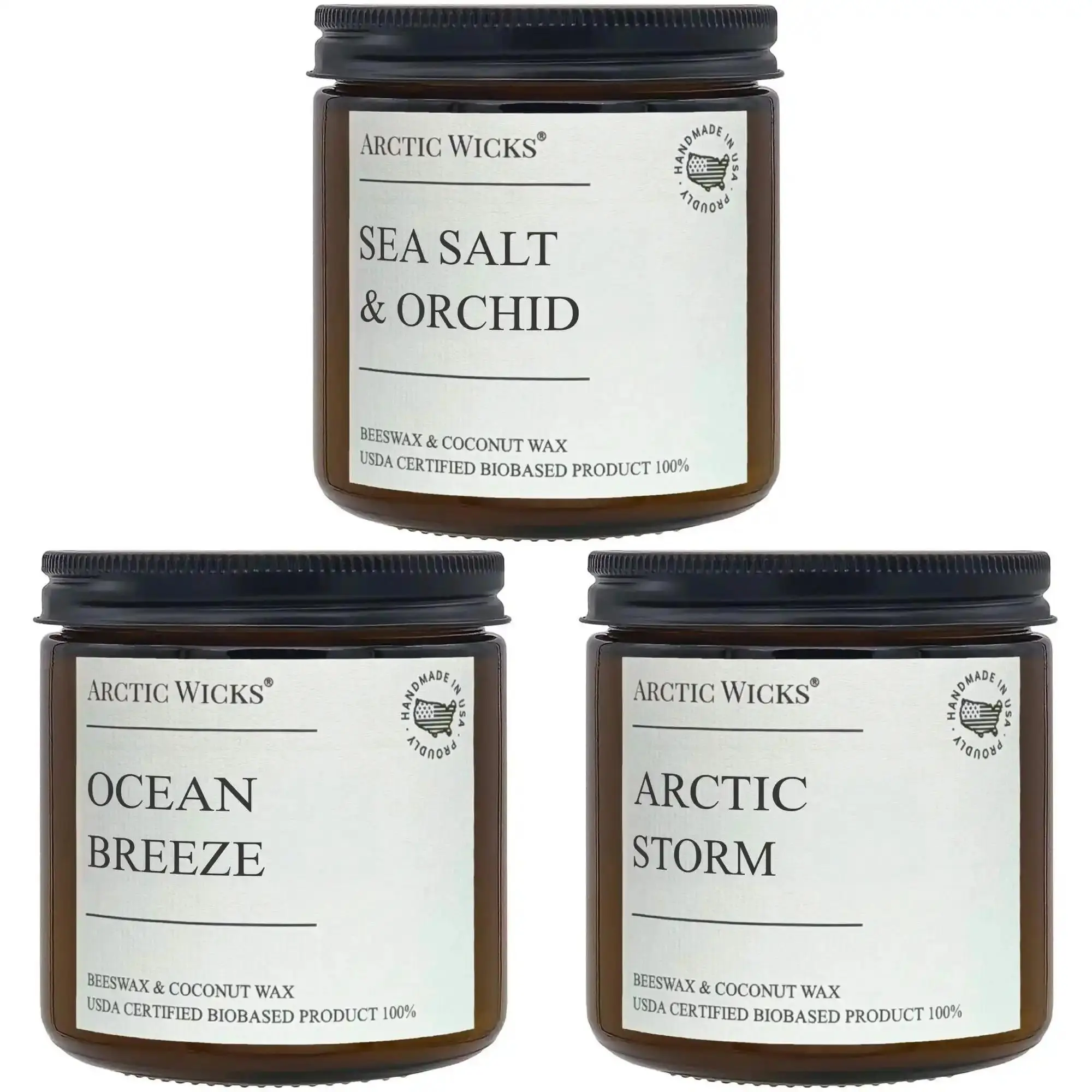 The Spring 16oz Set Non-Toxic Double-Wick Candles, Sea Salt & Orchid, Ocean Breeze, Arctic Storm