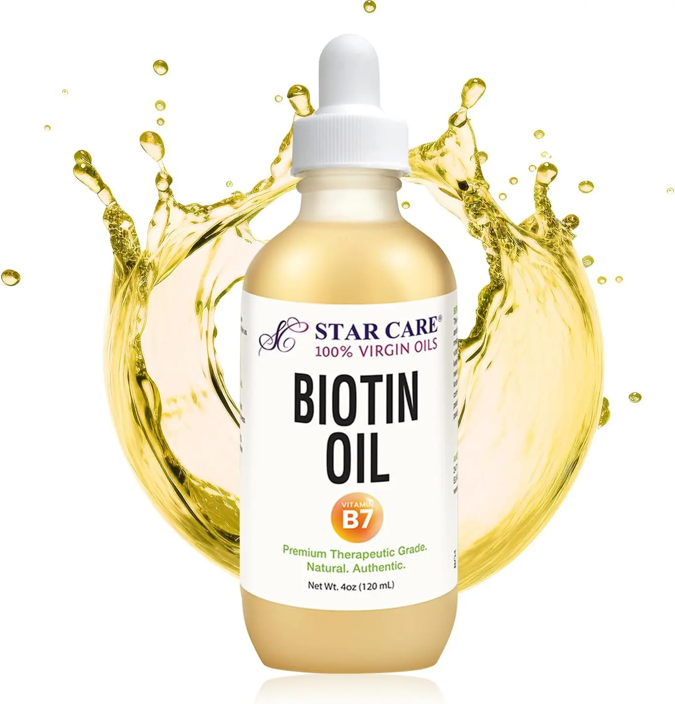 Starcare 100% Virgin Biotin Oil (Vitamin B7) - Nourishing Treatment for Hair Growth and Flawless Skin, Lightweight Daily Haircare for All Hair Types, 4oz (120ml), Biotin And Castor Oil, Virgin Grade, Repair, Soft Skin, Smooth Skin Routine