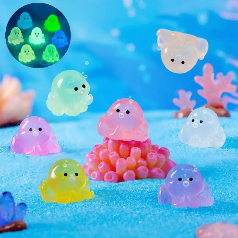Random Color & Style Cute Octopus Design Resin Ornament, Mini Simulation Cartoon Octopus Luminous Decoration, Mini Toy, Micro Landscape Ornaments for