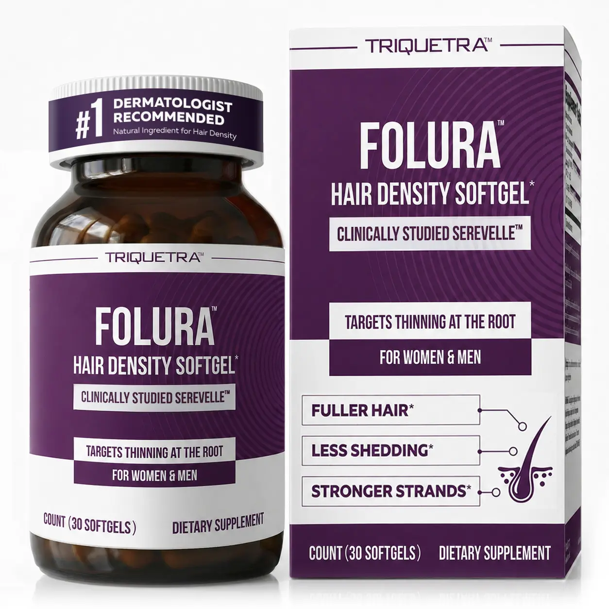 Folura, Hair Density Supplement for Women & Men, Serevelle Saw Palmetto 160mg, Supports Fuller, Thicker-Looking Hair, Vegan (30 Softgels)
