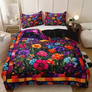 2-3pcs Vibrant Floral Bedding Set (1 Fitted Sheet + 1-2 Pillowcases), High-Quality Print, All Seasons Home Dormitory Use, Decorative Bedding Set, Decorative Bedsheet Sets