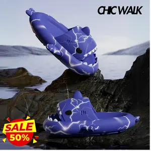 Summer Cute Cartoon Thick Sole Bottom Shark Slides Slippers Lightning Shark Slippers for Women Men Shoe Flipflop Footwear Tsinelas Walking