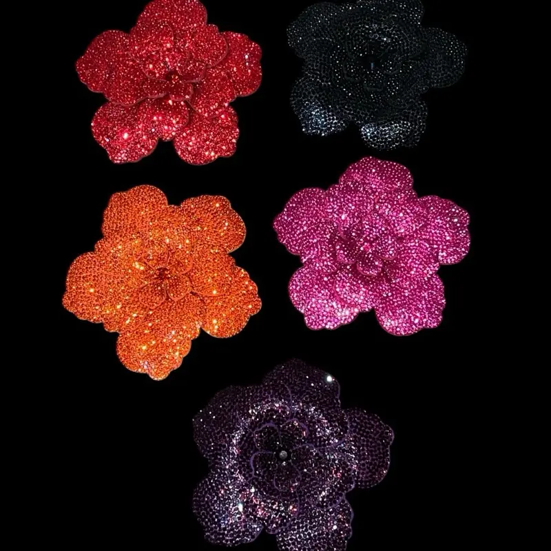 Beaded Rhinestone Flower Sew-On Patch Embellishment for Clothing, Tops