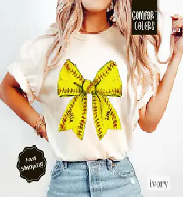 Softball Bow Shirt , Womens Softball Tee, Womenswear Oversized Crewneck