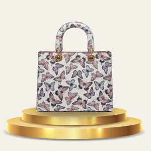 Butterfly Print Structured Tote Bag