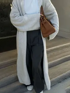 Women's Oversized Plain, Basic Knit Cardigan Sweater, Women's Longline Neutral Cardigan, Long Sleeve Loose-Fitting All-Season Daily Wear, All-Season Layering Piece, Versatile & Stylish Wardrobe Essential