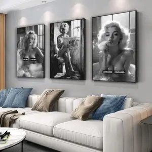 Marilyn Monroe in bathroom black and white art set of 3 prints,  Marilyn Monroe bathtub painting, Bathroom wall art, Marilyn monroe wall decor set UnFrames Glossy