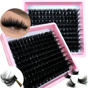 UMIRYAO 200pcs/180pcs/160pcs/140pcs/120pcs 8D Luxury Fluffy DIY Cluster Lashes - 14-20mm Mixed Length Lash Extension 0.07mm Russian D Curl Thick And Reusable Dramatic Lashes Easy For Beginners - 10 Trays (60D/80D/100D/120D/160D/200D Variety Pack)