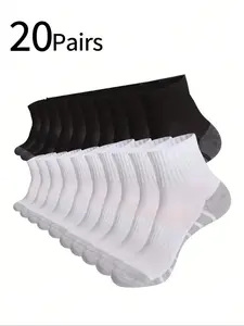 Men's Sports Socks, Breathable Sweat-Absorbing Low-Cut Basketball Socks, Casual Sneaker Combinations, Pack of 20