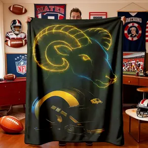 Los Angeles Rams Logo Flannel Throw Blanket, Soft Lightweight Warm, Perfect for Bedroom Holiday Decor, All Seasons, Bed Sofa Office Camping Travel Gift