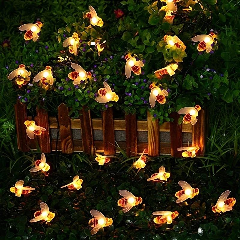 Solar 50pcs LED Bee String Lights - Cute Bee Garden Decoration for Wedding, Party, Christmas Tree and Home Yard - Warm Glowing Plastic Fairy Lights with Realistic Design, Garden Decoration Lighting | Whimsical Garden Lights | Outdoor Solar Decorations
